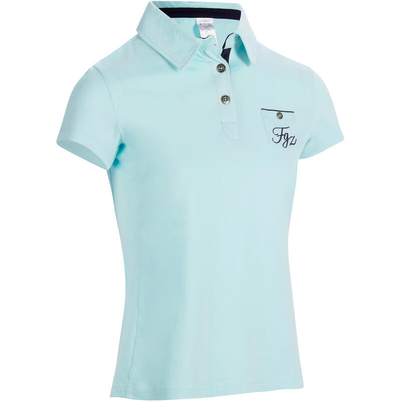 140 Women's Horse Riding ShortSleeved Polo Shirt Sea Green Decathlon