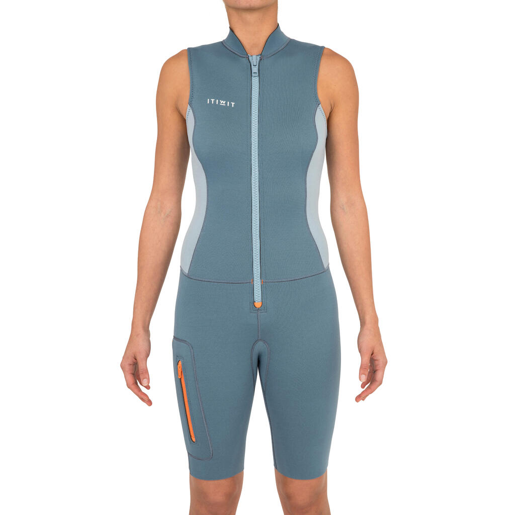 Neoprenshorty Top Kajak und Stand Up Paddle 500 Neopren 2 mm Damen grau/hellblau