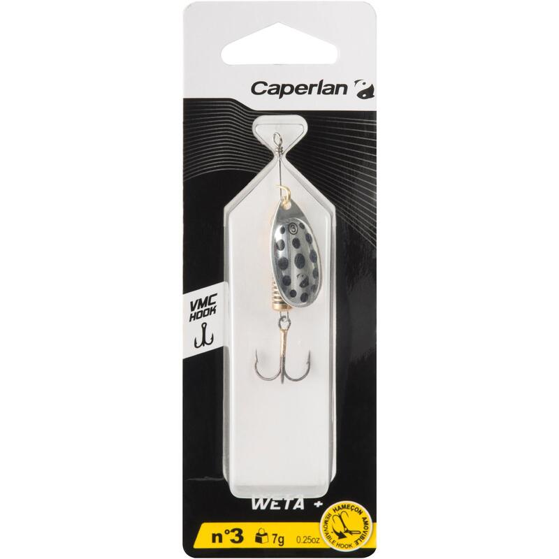 CUCHARILLA GIRATORIA PESCA DE DEPREDADORES WETA + Nº 3 PLATEADO PUNTOS NEGROS 