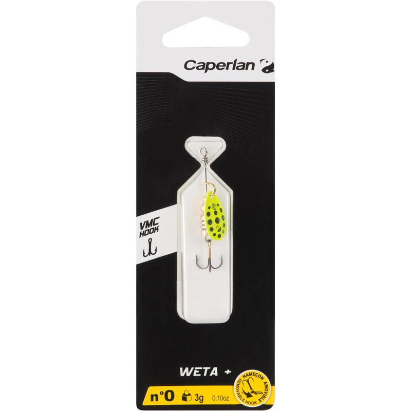 CUCHARILLA GIRATORIA PESCA DE DEPREDADORES WETA + Nº 0 AMARILLO PUNTOS NEGROS 