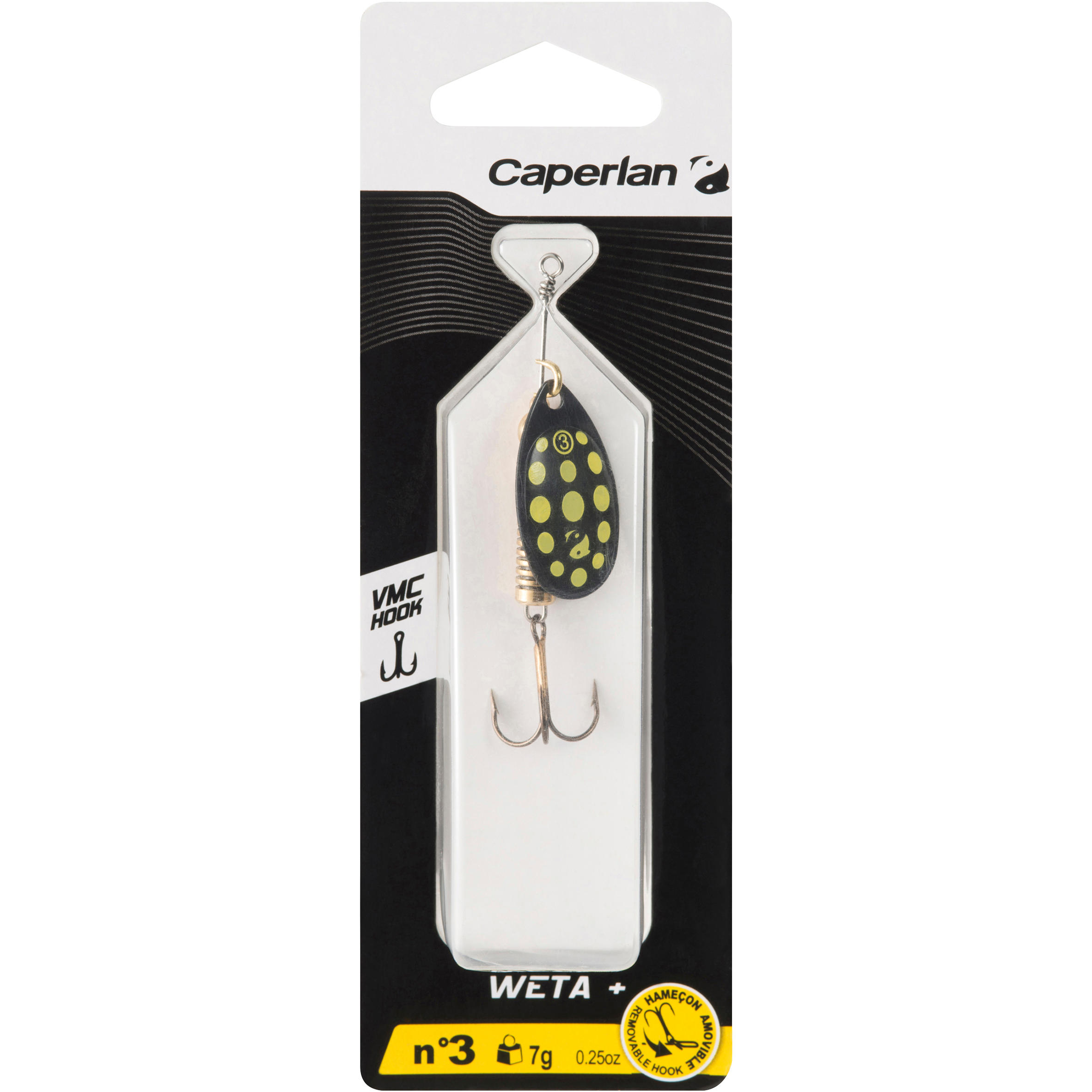 CUILLÈRE TOURNANTE PÊCHE AUX CARNASSIERS WETA + n °3 NOIR POINTS JAUNES - CAPERLAN