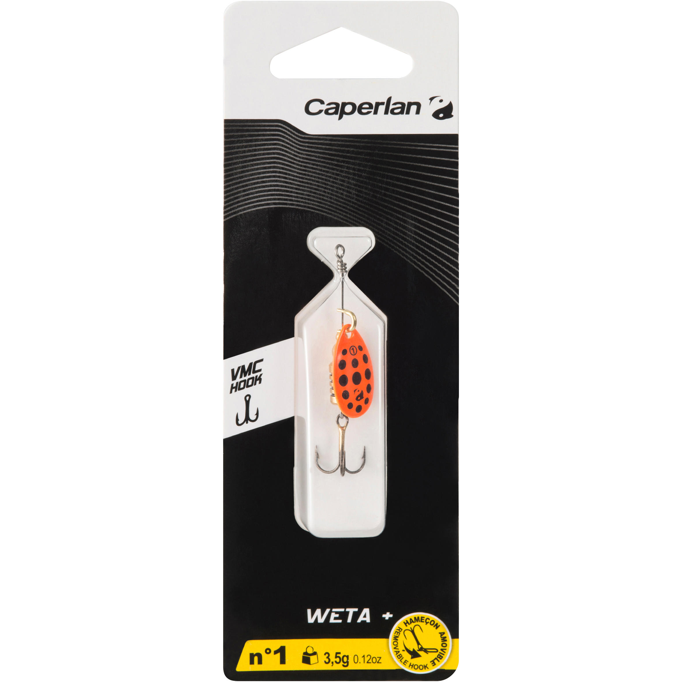 CUILLÈRE TOURNANTE PÊCHE AUX CARNASSIERS WETA + #1 ORANGE POINTS NOIRS - CAPERLAN