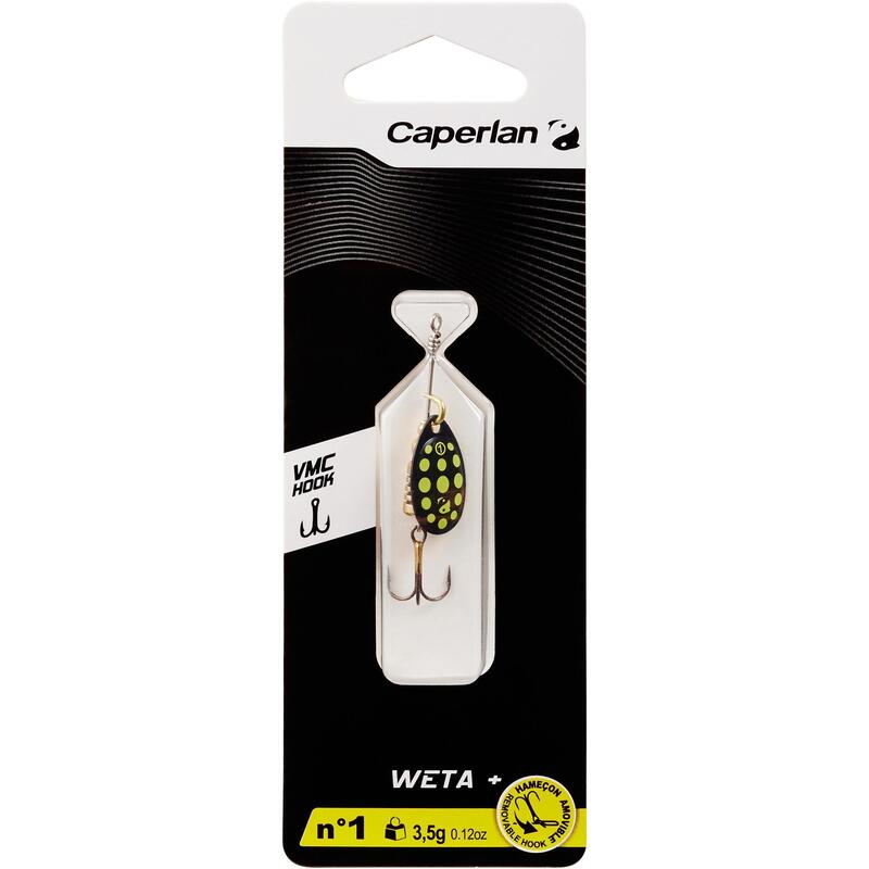 CUILLER TOURNANTE PÊCHE DES CARNASSIERS WETA + #1 NOIR POINTS JAUNES