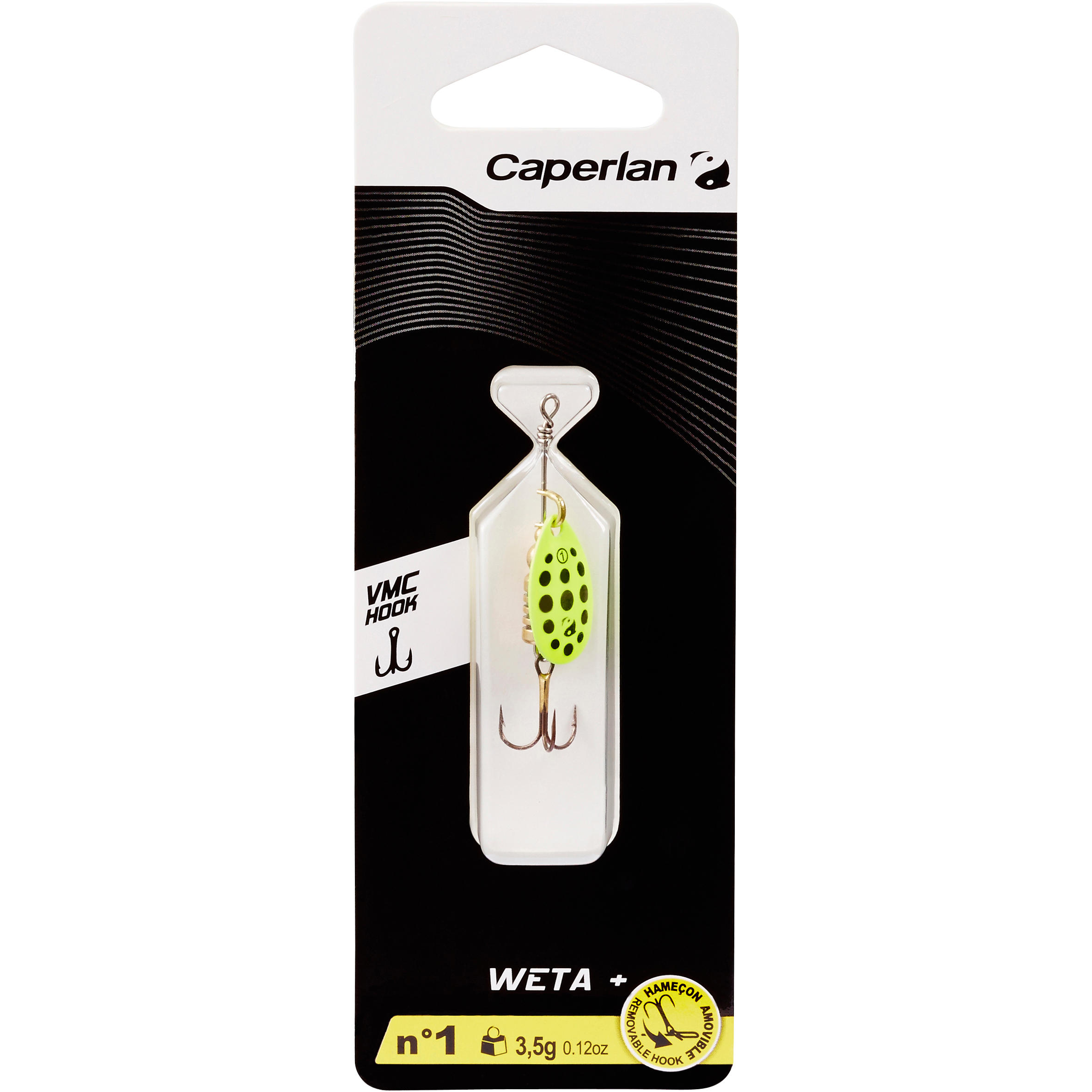 CUILLÈRE TOURNANTE PÊCHE AUX CARNASSIERS WETA+ #1 JAUNE POINTS NOIRS - CAPERLAN