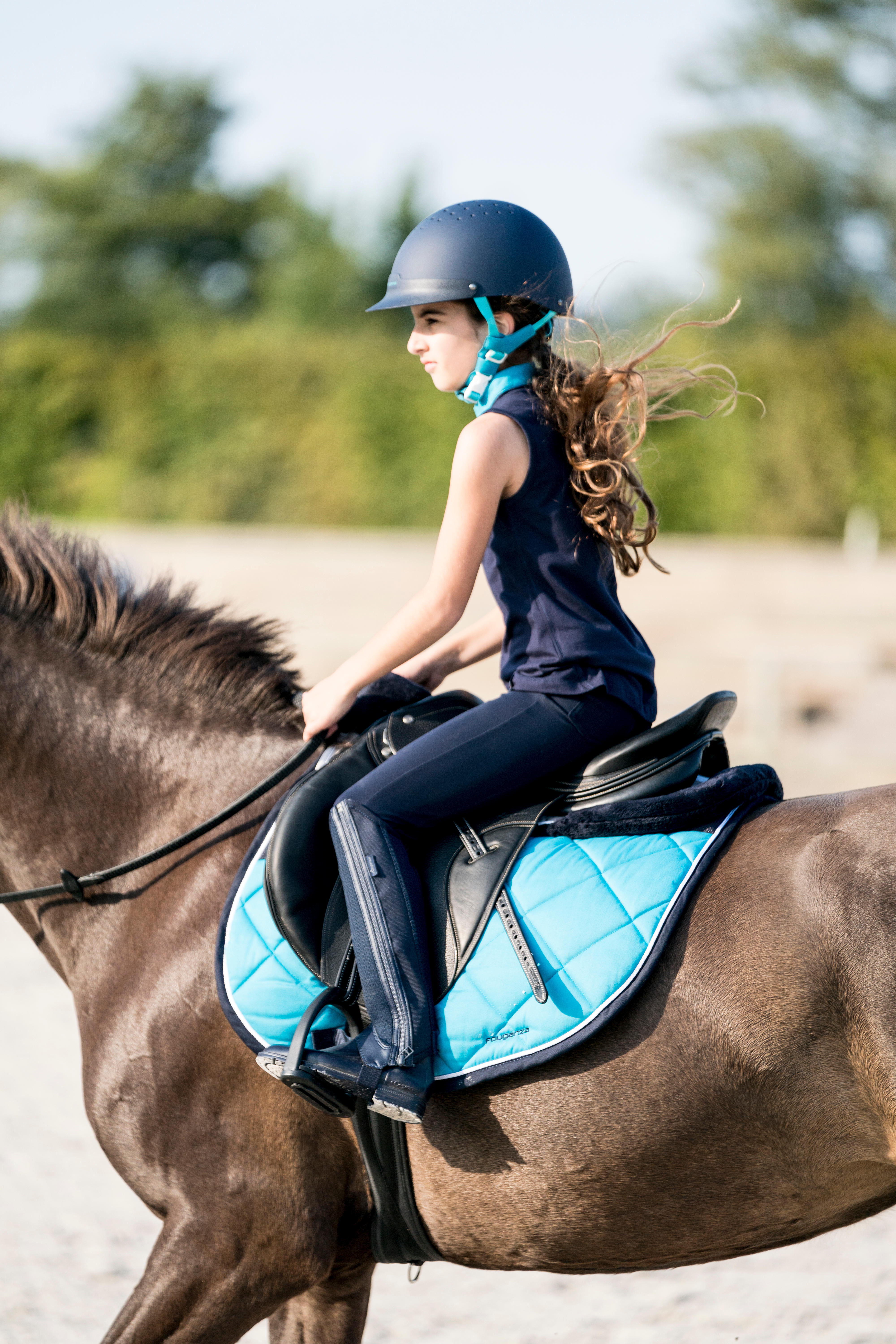 Kids' Horse Riding Mesh Half Chaps - 100 Navy - FOUGANZA