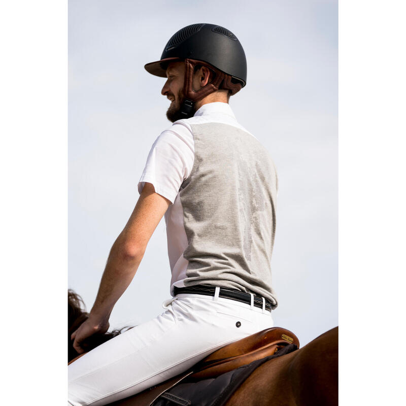 Chemise de concours manches courtes équitation homme bi-matière blanc et gris