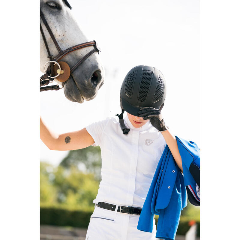 Chemise de concours manches courtes équitation femme blanc broderie argent