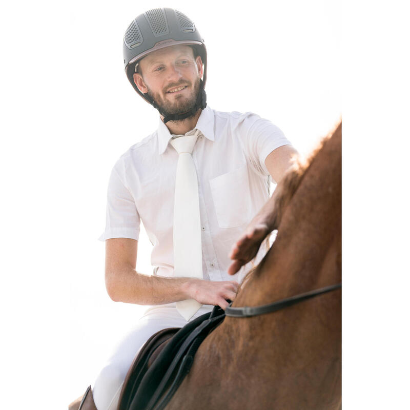 Férfi lovas versenying, rövid ujjú, két anyagból, fehér, szürke