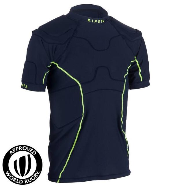 R100 Adult Rugby Shoulder Pads Navy Blue/Yellow