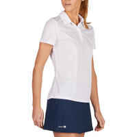 חולצת פולו Essential לנשים למשחקי טניס, בדמינטון, פאדל, טניס שולחן וסקווש - לבן