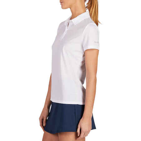 חולצת פולו Essential לנשים למשחקי טניס, בדמינטון, פאדל, טניס שולחן וסקווש - לבן