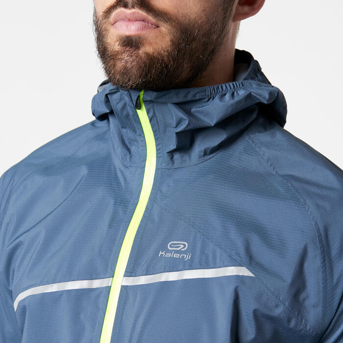 Men's Waterproof Trail Running Jacket blue/storm grey Decathlon