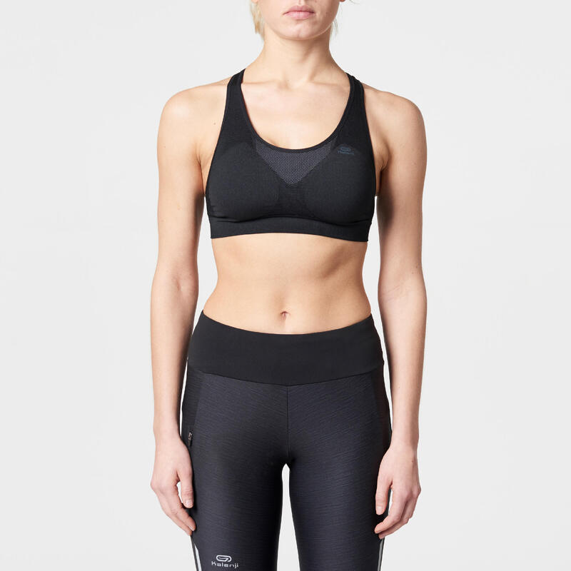 Top Sujetador Deportivo Running Kalenji Mujer Negro/Gris