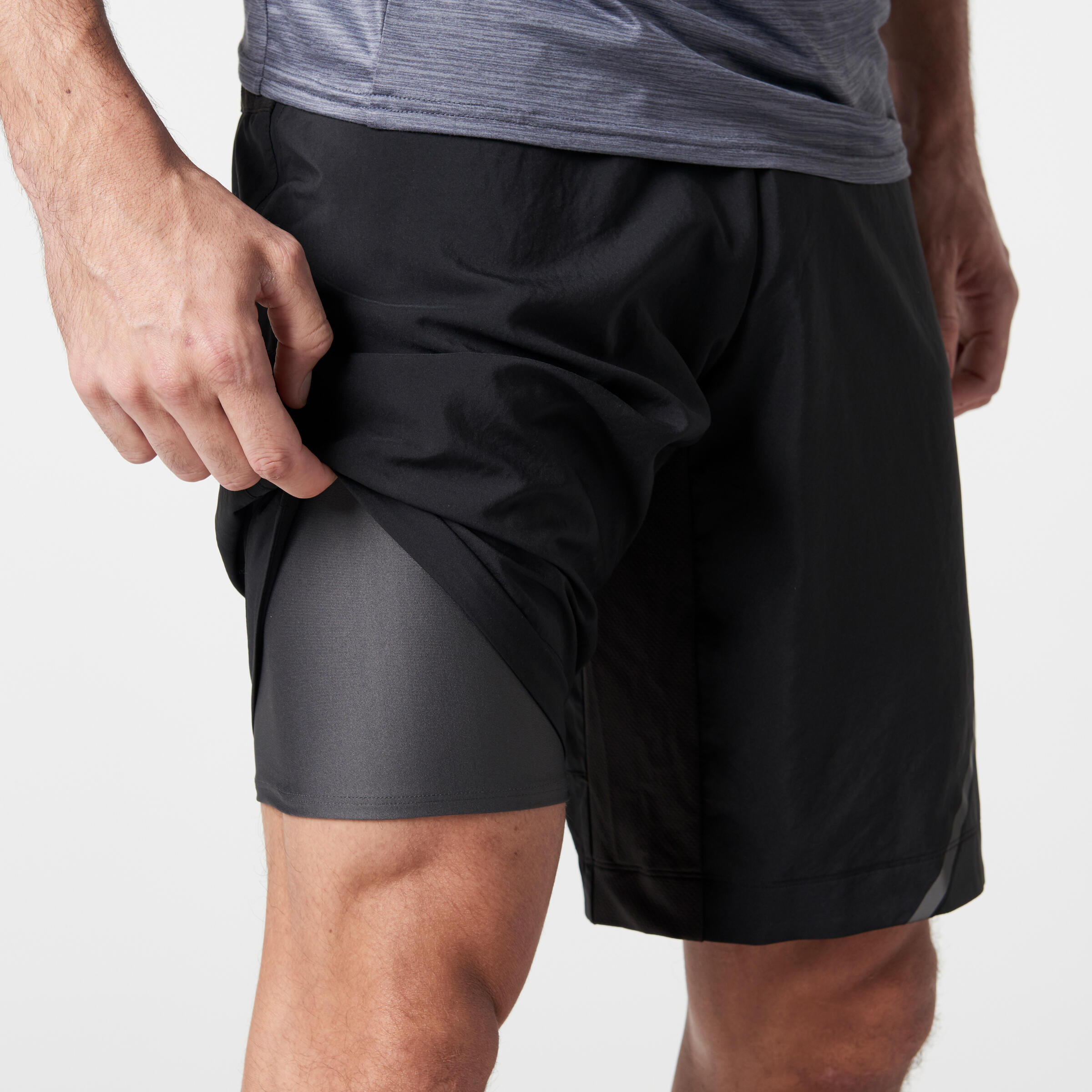 Herren Shorts 2 In 1 Pocket Pants mit integrierten Schichten Black Pocket XXL 
