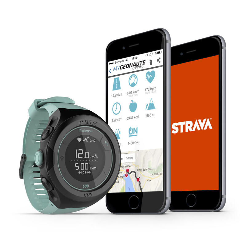 Montre de running GPS et cardio au poignet ONmove 500 vert d'eau