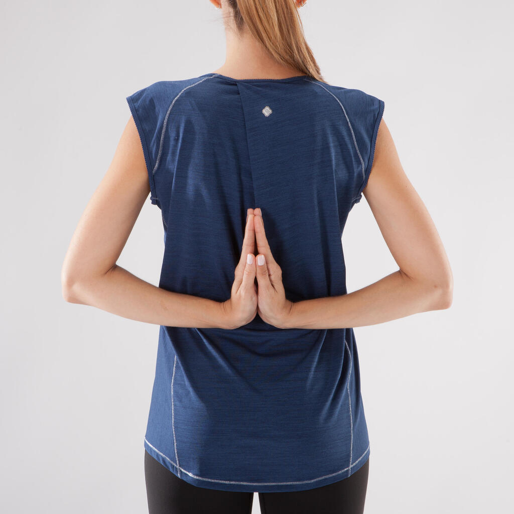 T Shirt yoga respirant femme bleu chiné