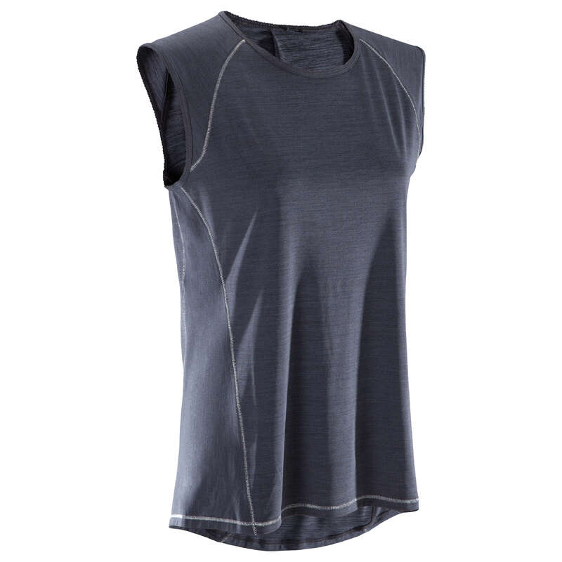 WOMAN YOGA APPAREL - Women's Sleeveless Yoga Top - Mottled Black DOMYOS