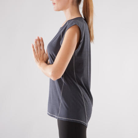 T-Shirt sans manches yoga femme noir chiné