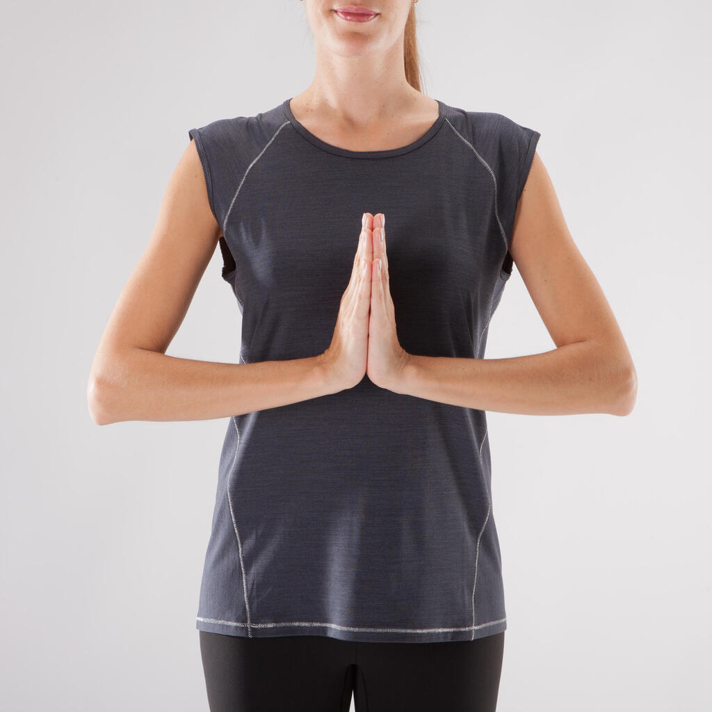 T-Shirt Yoga Damen schwarz meliert