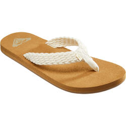 Chanclas playa Mujer Roxy dedo beige blanco trenzado