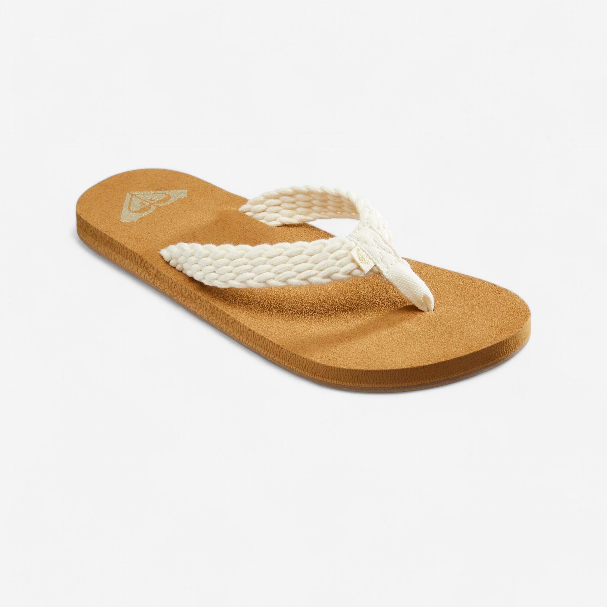 Chanclas playa Mujer Roxy dedo beige blanco trenzado