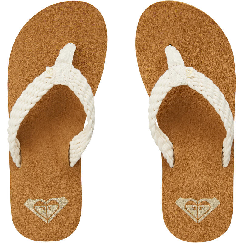 Chanclas playa Mujer Roxy dedo beige blanco trenzado