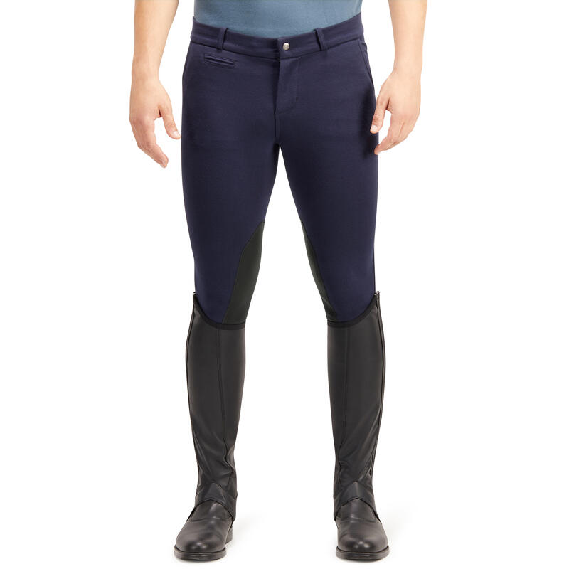 Pantalón equitación hombre BR340 bandas adherentes azul marino