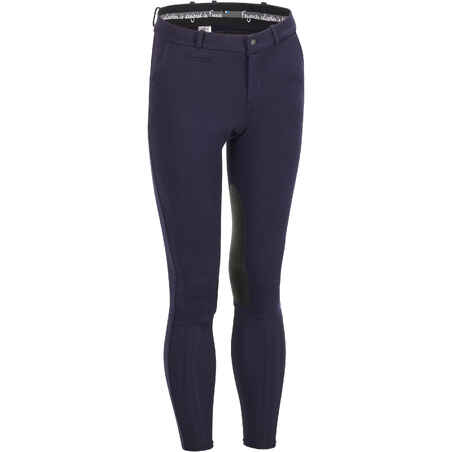 Pantalón equitación hombre BR340 bandas adherentes azul marino