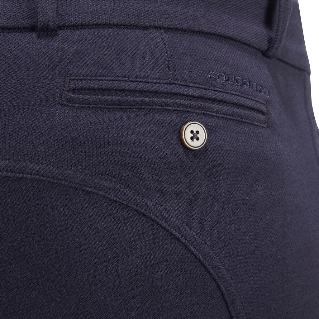 Pantalón equitación hombre BR340 bandas adherentes azul marino