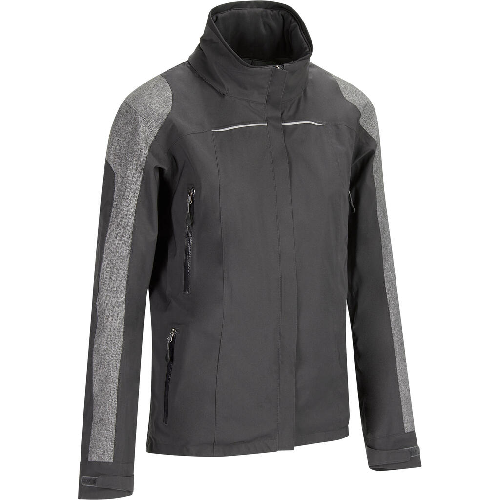 500 Women's Horse Riding Waterproof Jacket - Dark Grey and Chevron Pattern