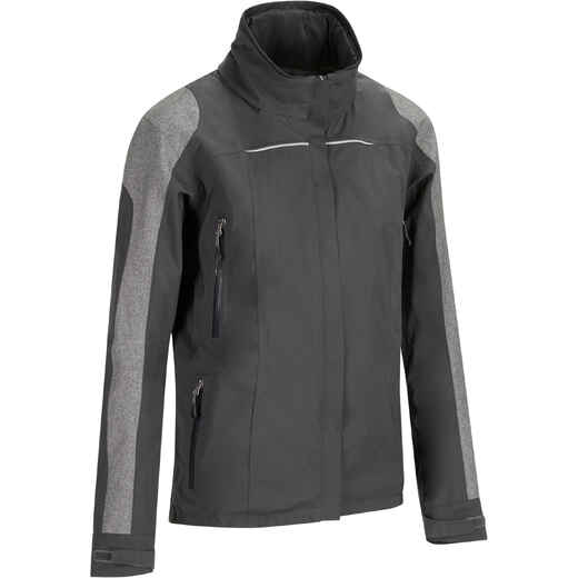 
      500 Women's Horse Riding Waterproof Jacket - Dark Grey and Chevron Pattern
  