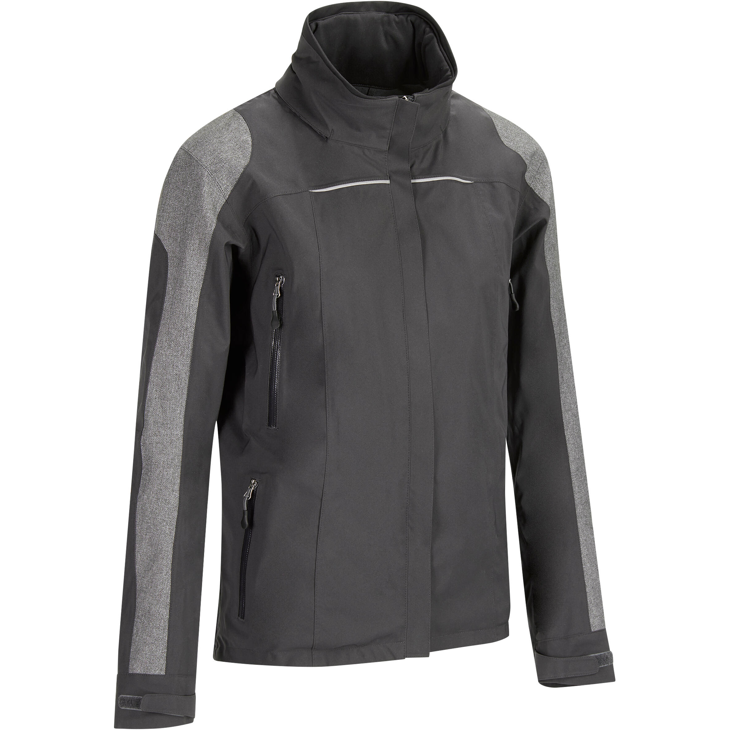 500 Women's Horse Riding Waterproof Jacket - Dark Grey and Chevron Pattern 1/8