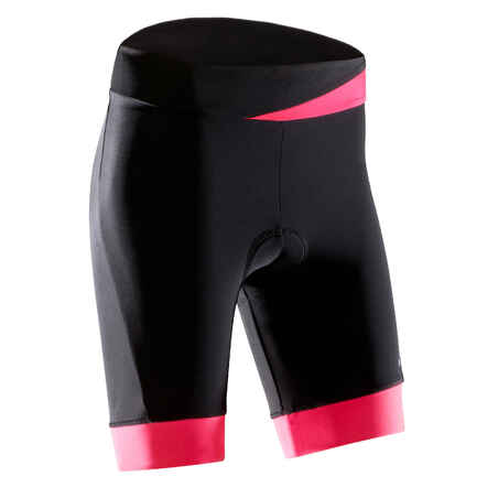 Črne in rožnate ženske kolesarske kratke hlače 500 