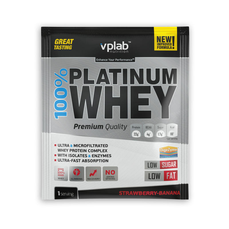 Протеин сывороточный  Vplab 100% Platinum Whey клубника_SLASH_банан 30 г