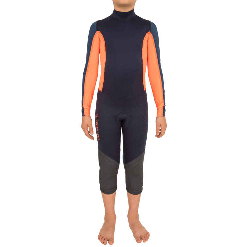 Neoprenanzug Dinghy 500 UV-Schutz Neopren 1 mm Kinder dunkelblau/orange