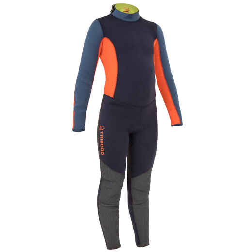 
      Dinghy 500 Kids' Sailing GBS 3/2 mm Neoprene Wetsuit - Blue/Orange
  