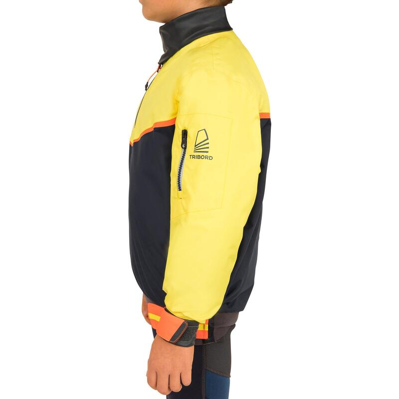 Gyerek szél- és vízálló dzseki vitorlázáshoz 500-as, sötétkék, sárga