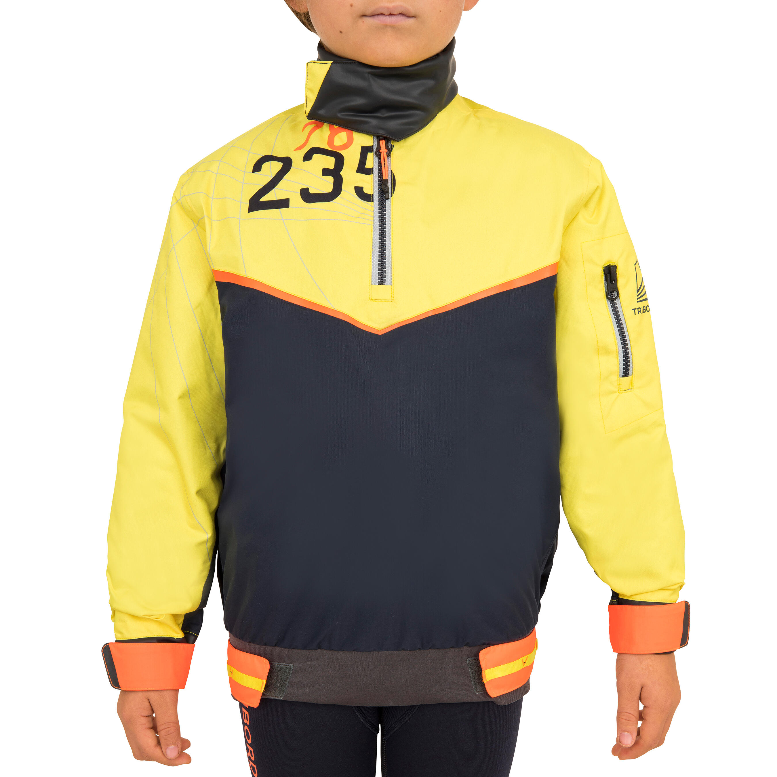 Jachetă Protecție vânt Dinghy 500 Galben-Albastru Închis Copii 500