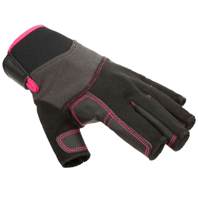 Adult sailing fingerless gloves 500 - black / pink - Decathlon