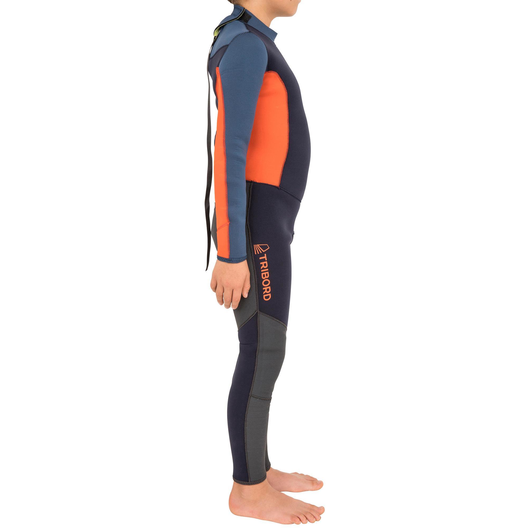 3/2mm neoprene sewn-and-glued wetsuit Children's sail Dinghy 500 blue/orange