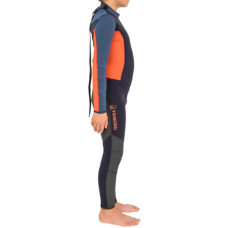 Traje Neopreno Vela Dinghy 500 Niños Azul/Naranja 3/2 Mm Cosido Y Pegado