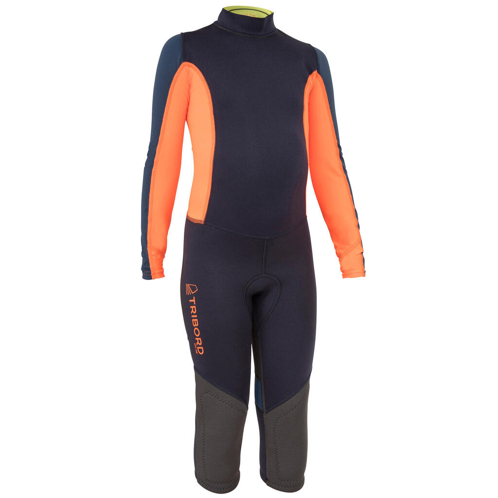 500 nuo UV aps. 1 mm neopreno kostiumas buriavimui vaikams – mėlynas / oranžinis