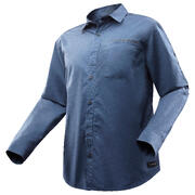 Men's Trekking Roll-sleeve Shirt TRAVEL 500 - Blue