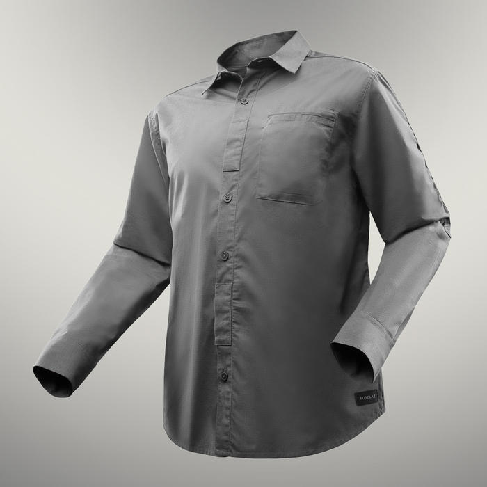 Chemise De Trek Voyage Travel 500 Modul Manches Longues Kaki Homme Forclaz Decathlon