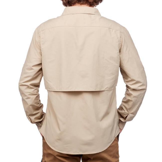 Men's long sleeved antiUV desert trekking shirt DESERT 500 Beige