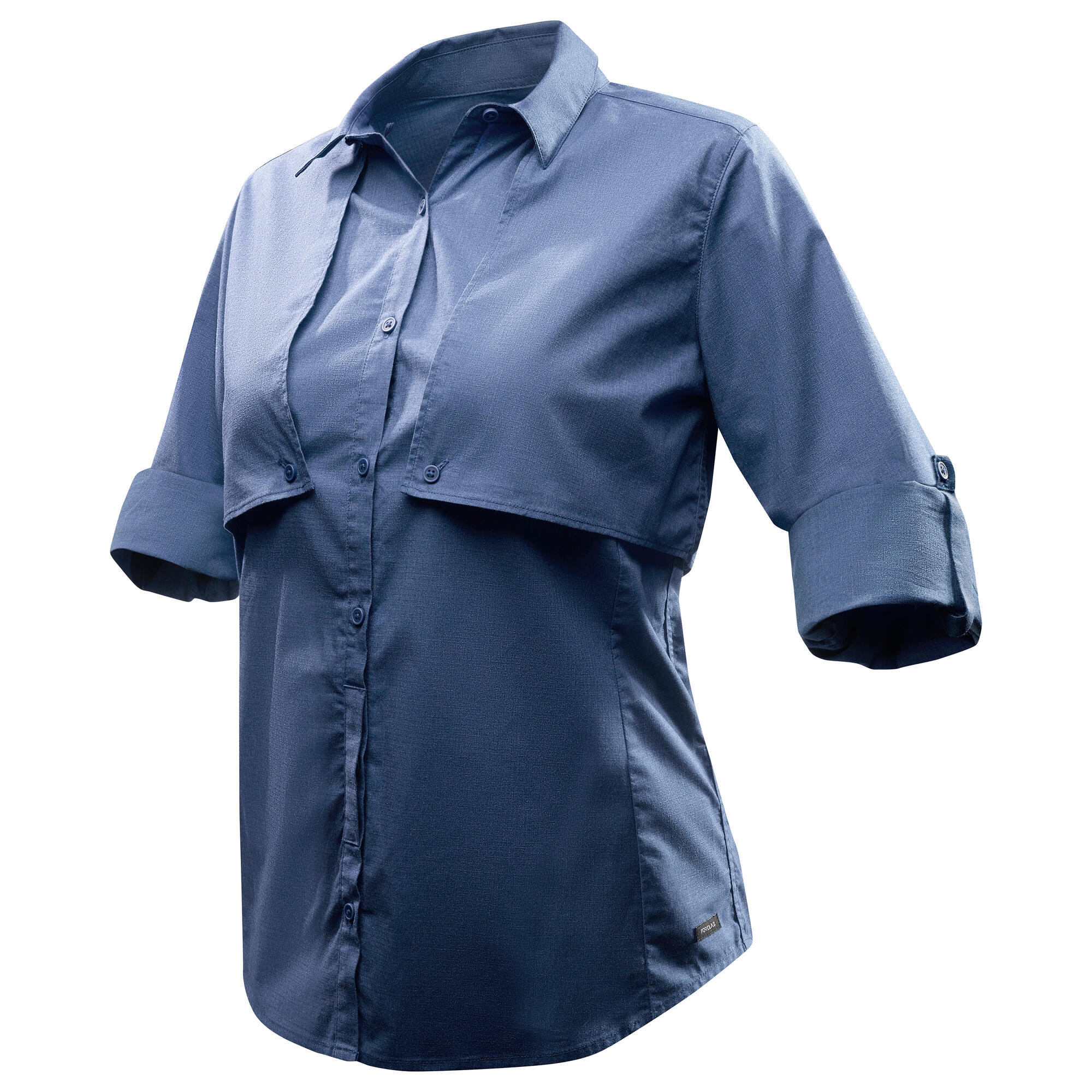 Women's Trekking Removable Sleeve Shirt TRAVEL 500 Blue forclaz