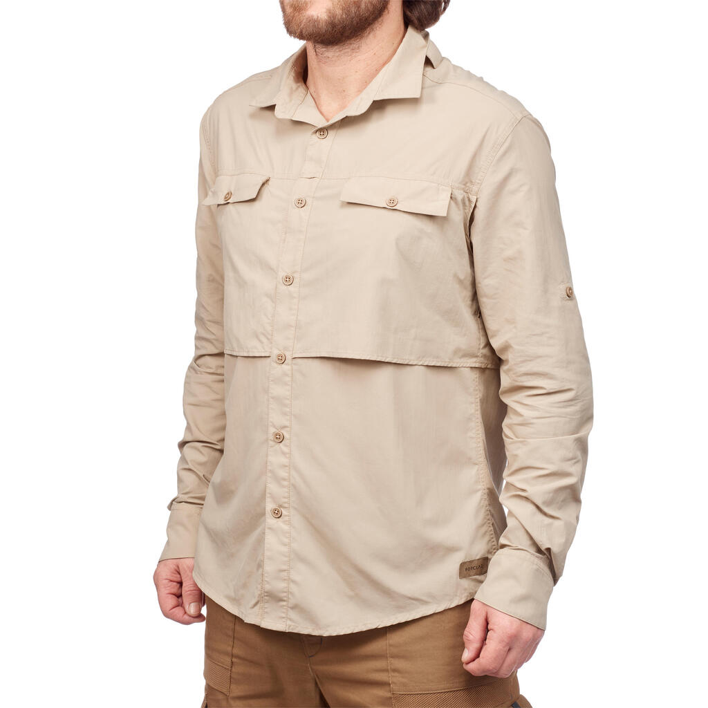 Men's long sleeved anti-UV desert trekking shirt - DESERT 900 - Beige