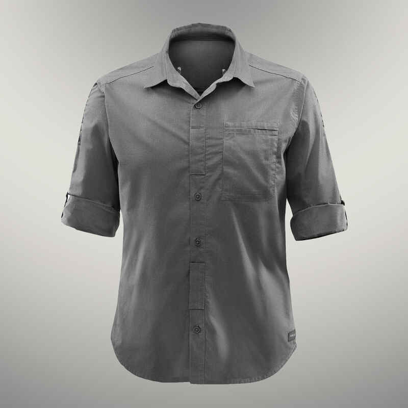 Camisa de montaña y trekking transformable Hombre Forclaz Travel 500 caqui