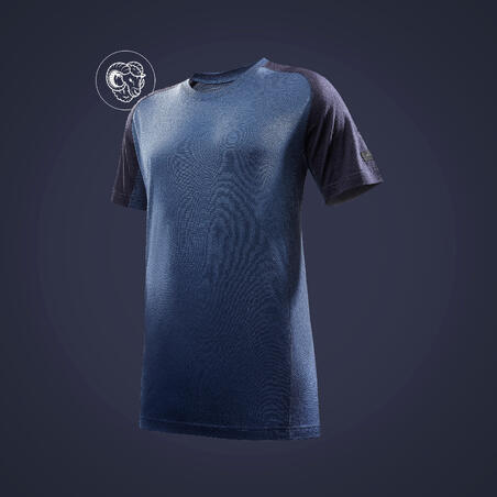 T-shirt mérinos de randonné TREK 500 bleu - Hommes
