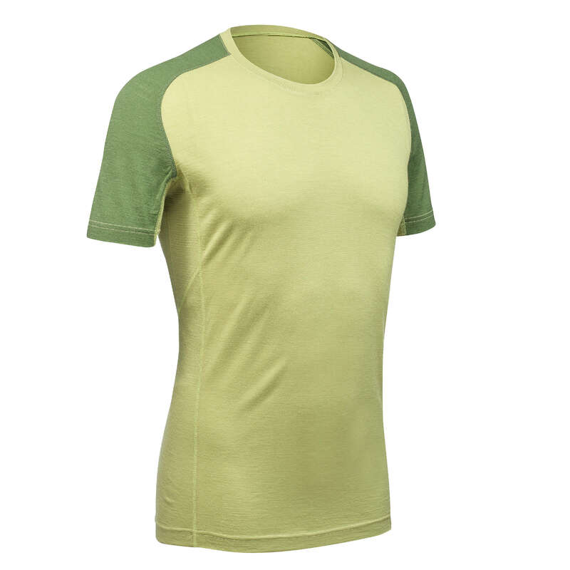 MEN APPAREL OUTFIT MOUNTAIN TREK Trekking - M SS Merino TS TREK 500 -Green FORCLAZ - Trekking
